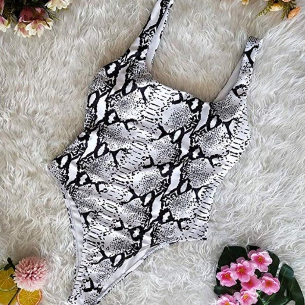 NWT XL: High Cut Snake Print Padded Monokini / Bodysuit